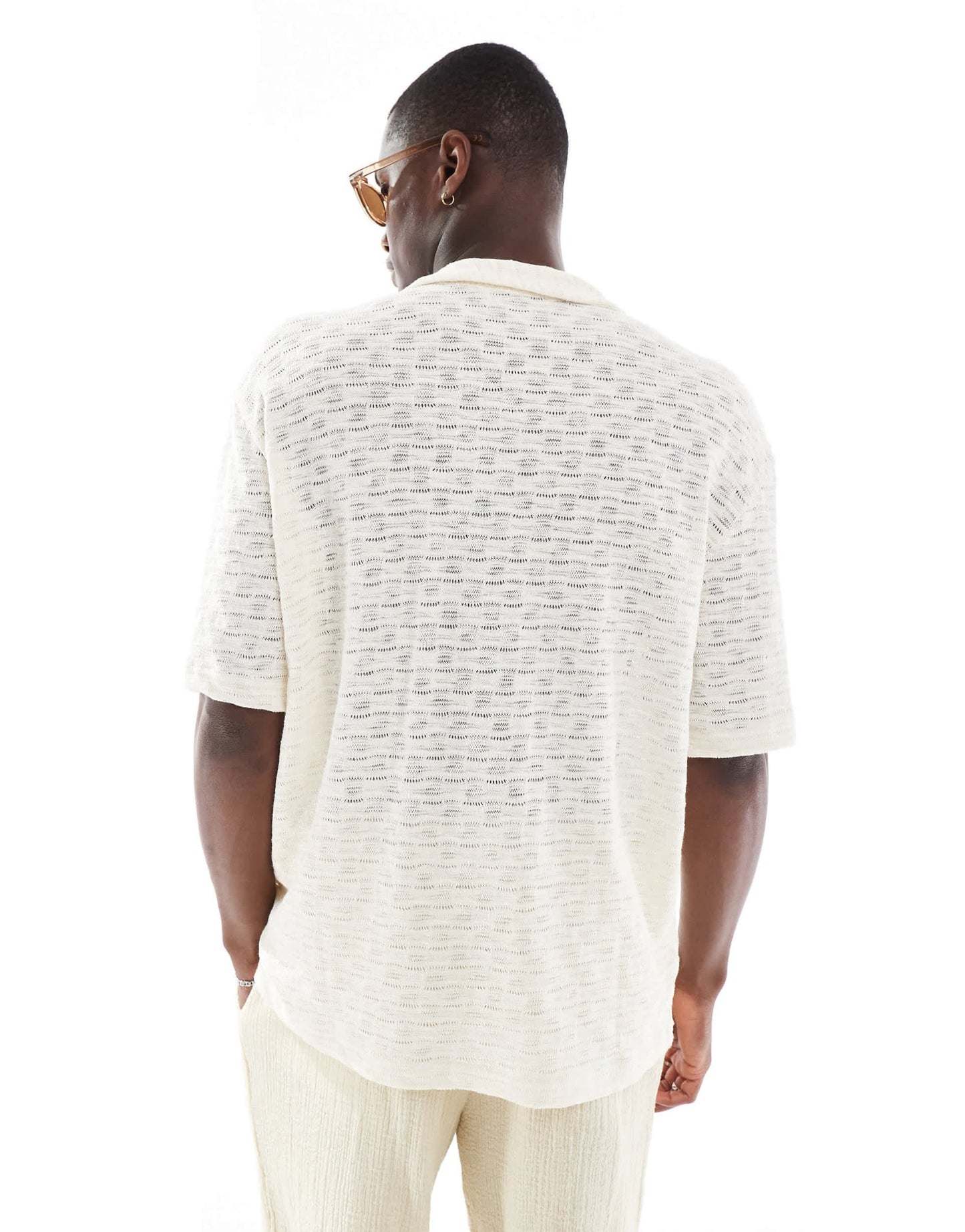 Bershka sqaure knitted textured shirt in ecru - ASOS Sample Sale