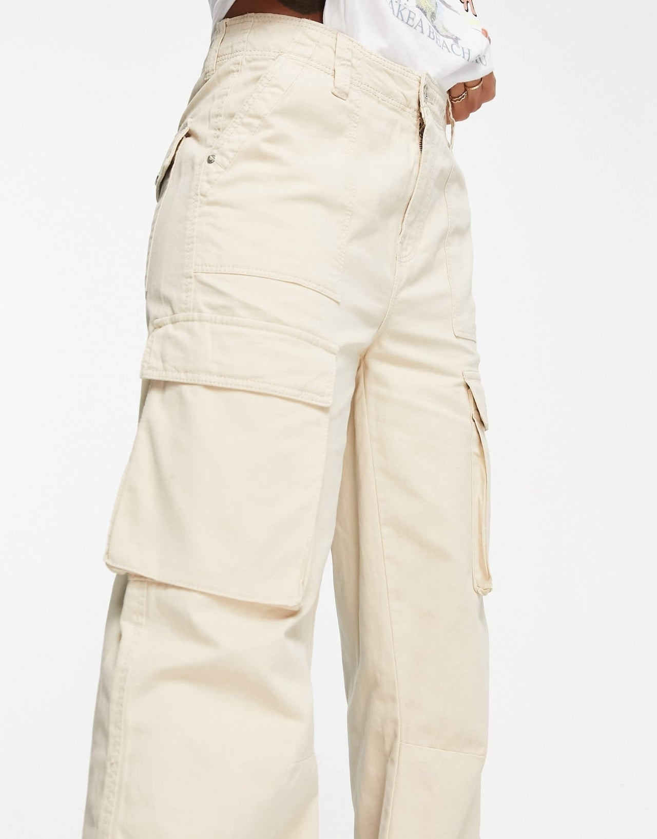Bershka straight leg cargo trousers in beige - ASOS Sample Sale