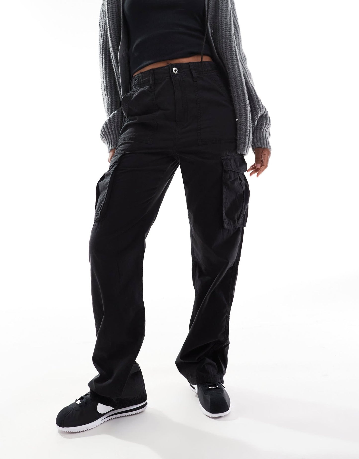 Bershka straight leg cargo trousers in black - ASOS Sample Sale