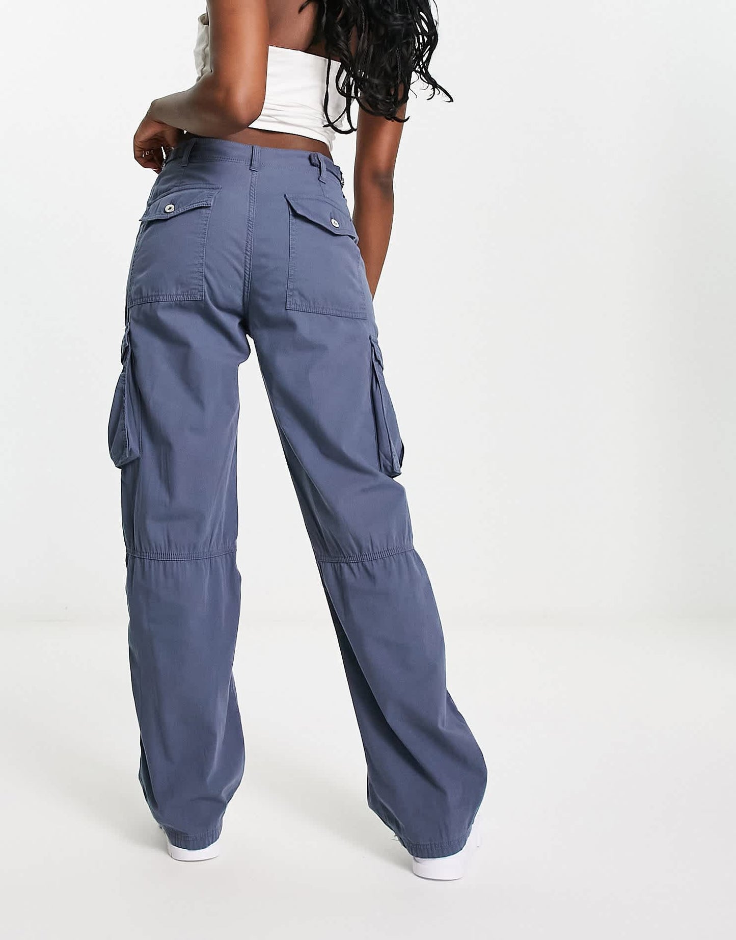 Bershka straight leg cargo trousers in graphite blue - ASOS Sample Sale