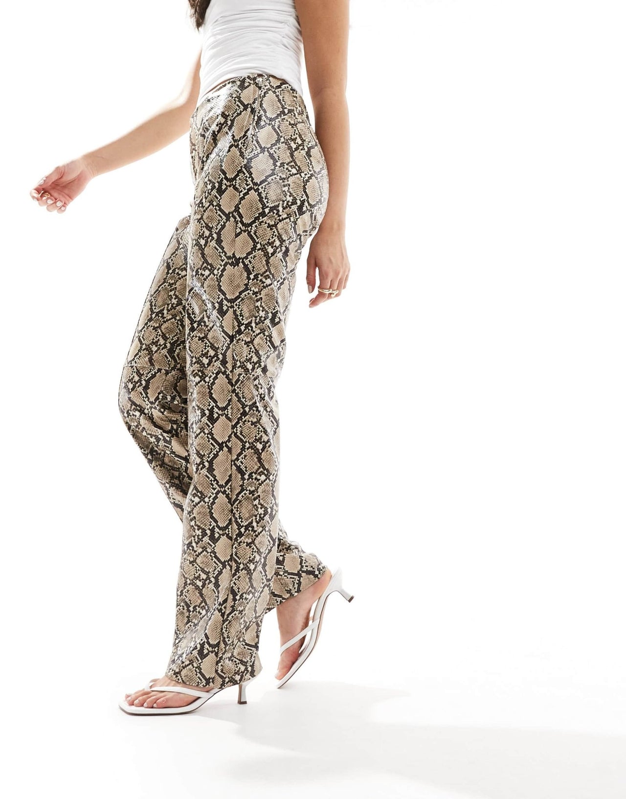 Bershka straight leg faux leather trousers in snake print - ASOS Sample Sale