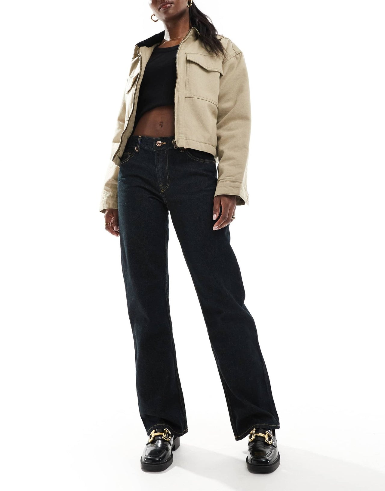 Bershka straight leg jeans in dark indigo - ASOS Sample Sale