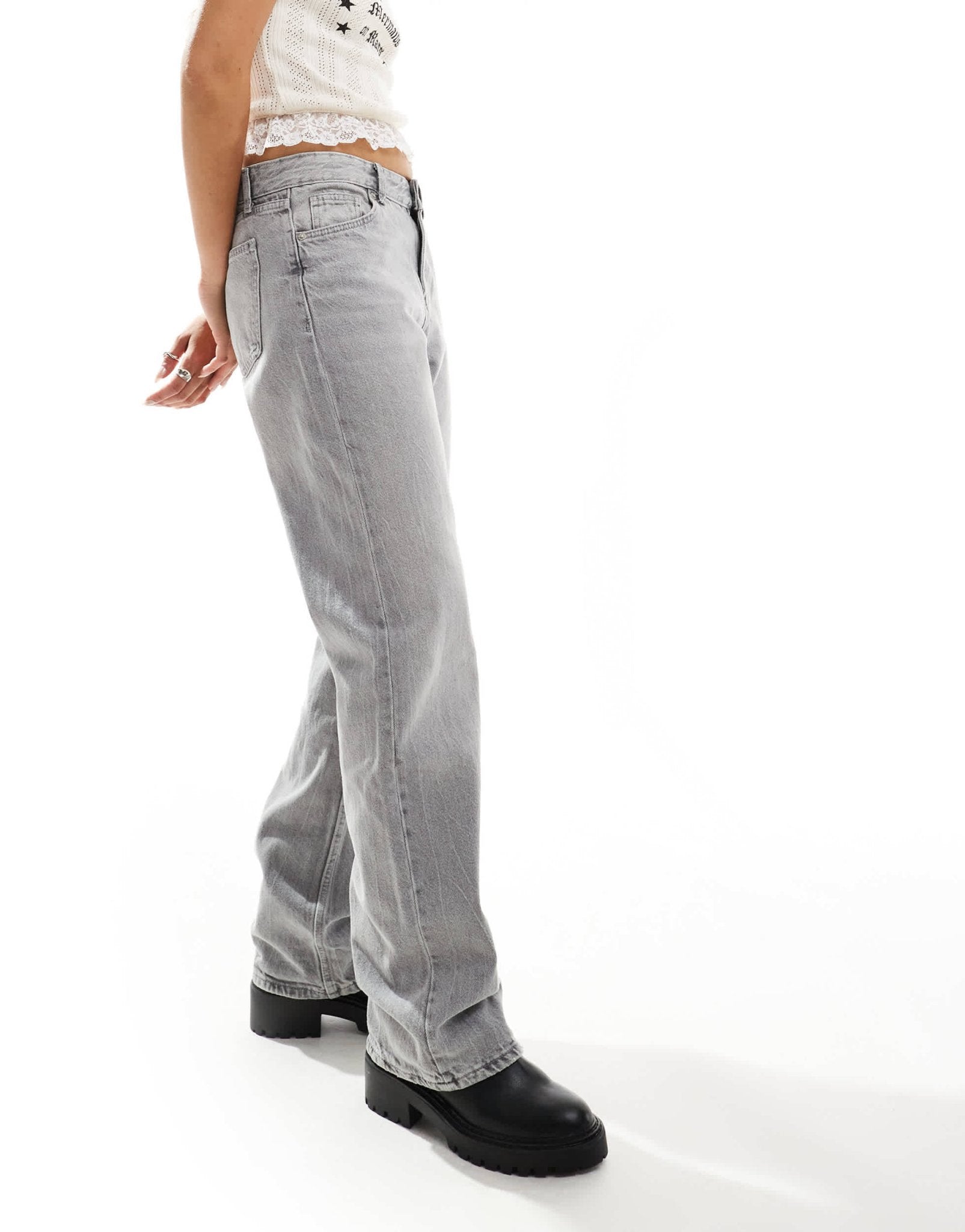 Bershka straight leg jeans in grey - ASOS Sample Sale