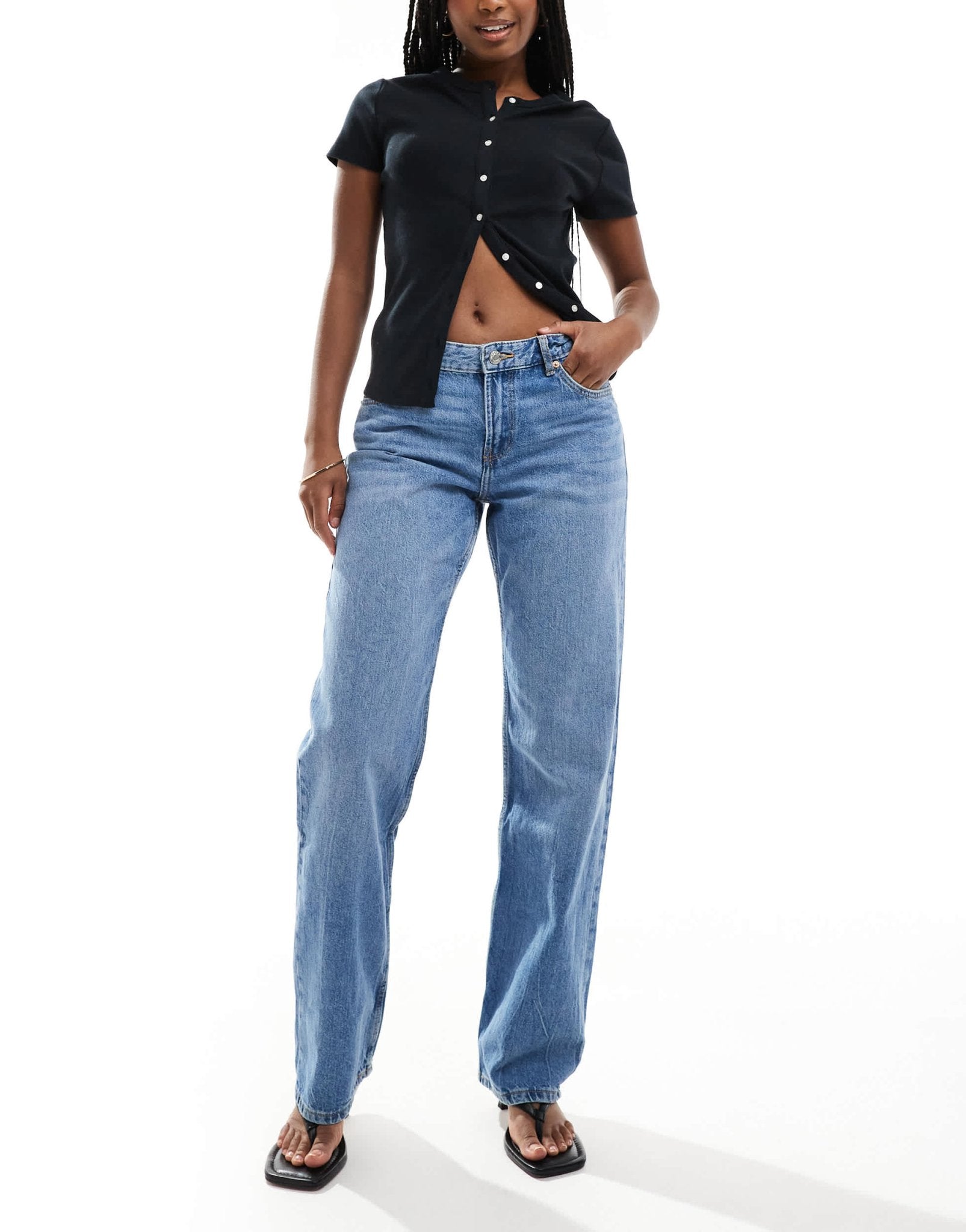 Bershka straight leg jeans in mid wash - ASOS Sample Sale