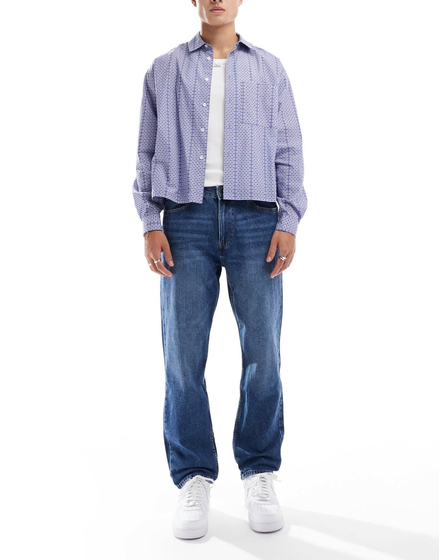 Bershka straight vintage fit jean in denim blue - ASOS Sample Sale