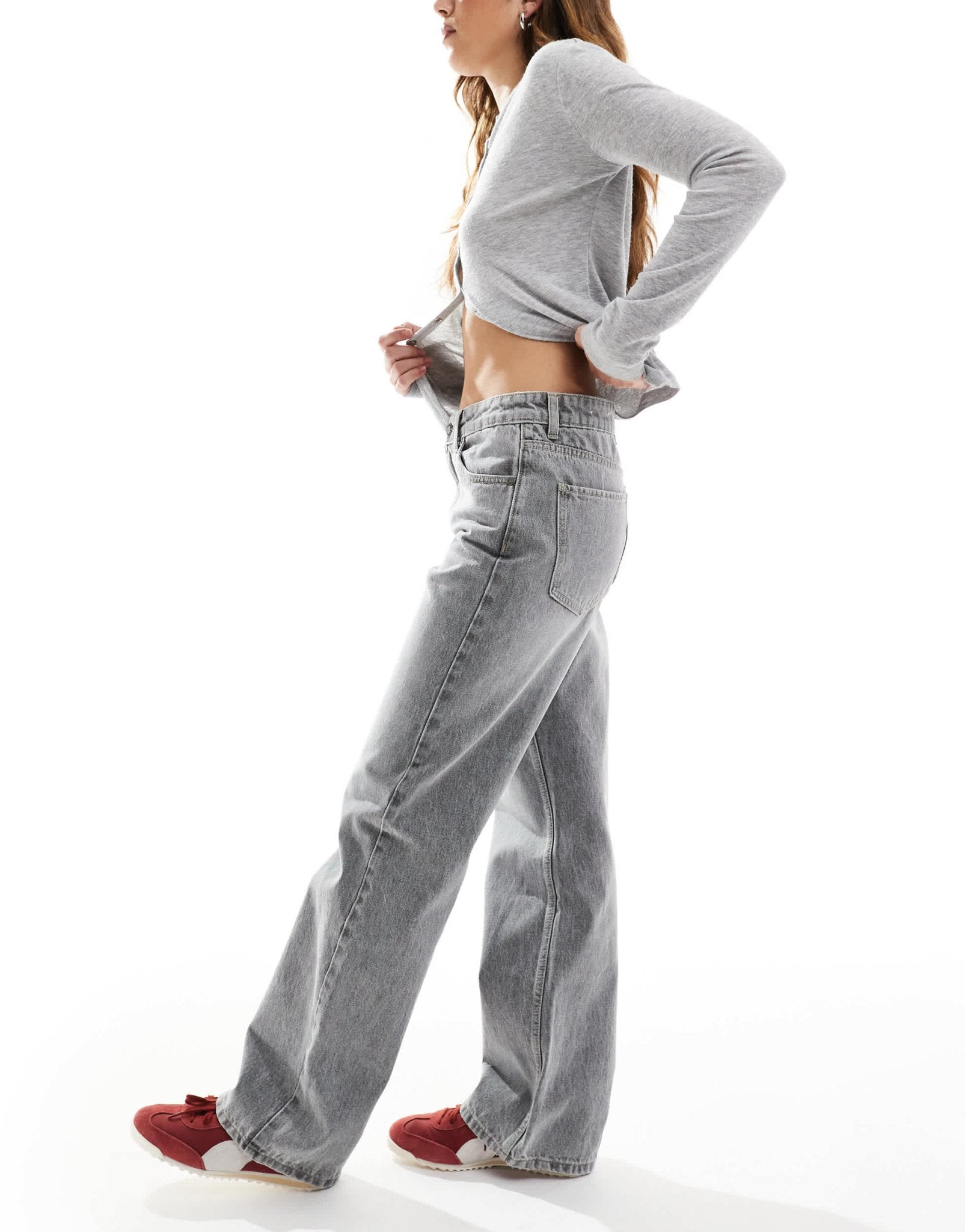 Bershka straight wide leg jeans in dark grey - ASOS Sample Sale