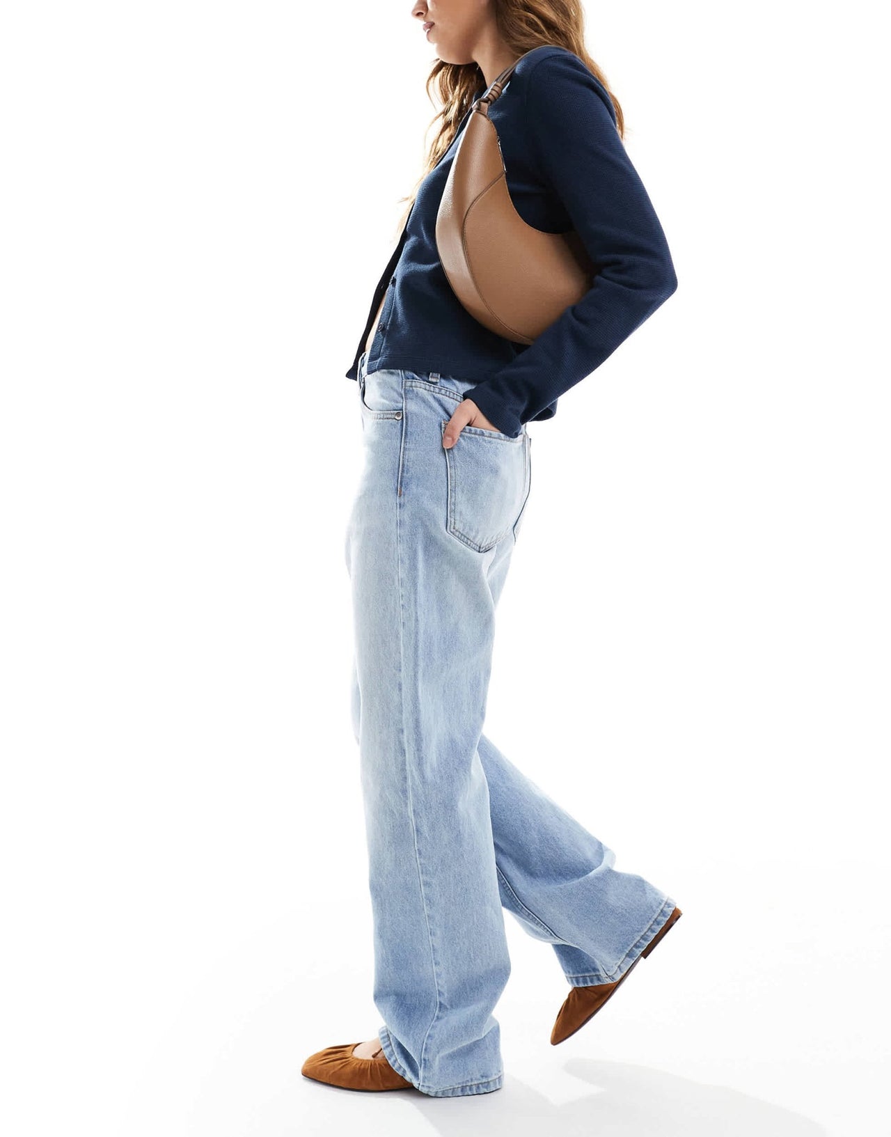 Bershka straight wide leg jeans in light blue wash - ASOS Sample Sale