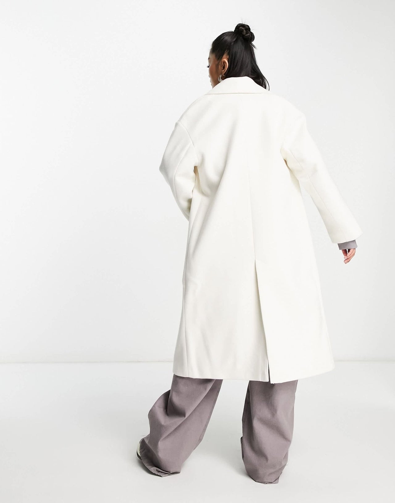 Bershka tailored double breasted coat in ecru - ASOS Sample Sale