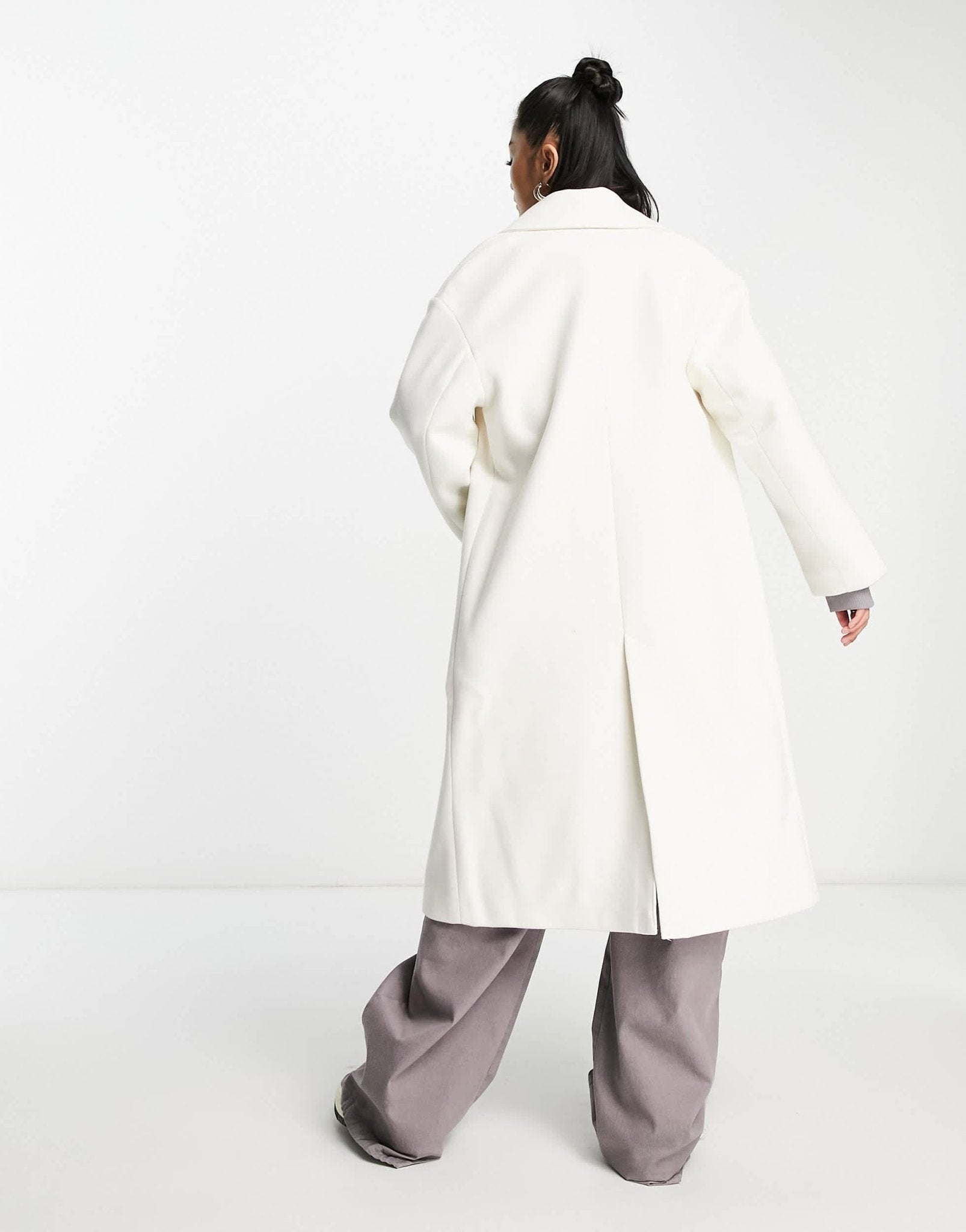 Bershka tailored double breasted coat in ecru - ASOS Sample Sale