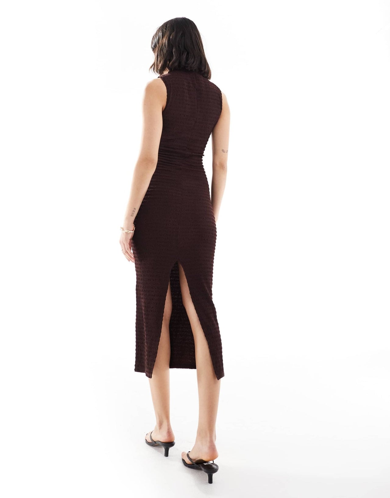 Bershka textured high neck maxi dress in brown - ASOS Sample Sale