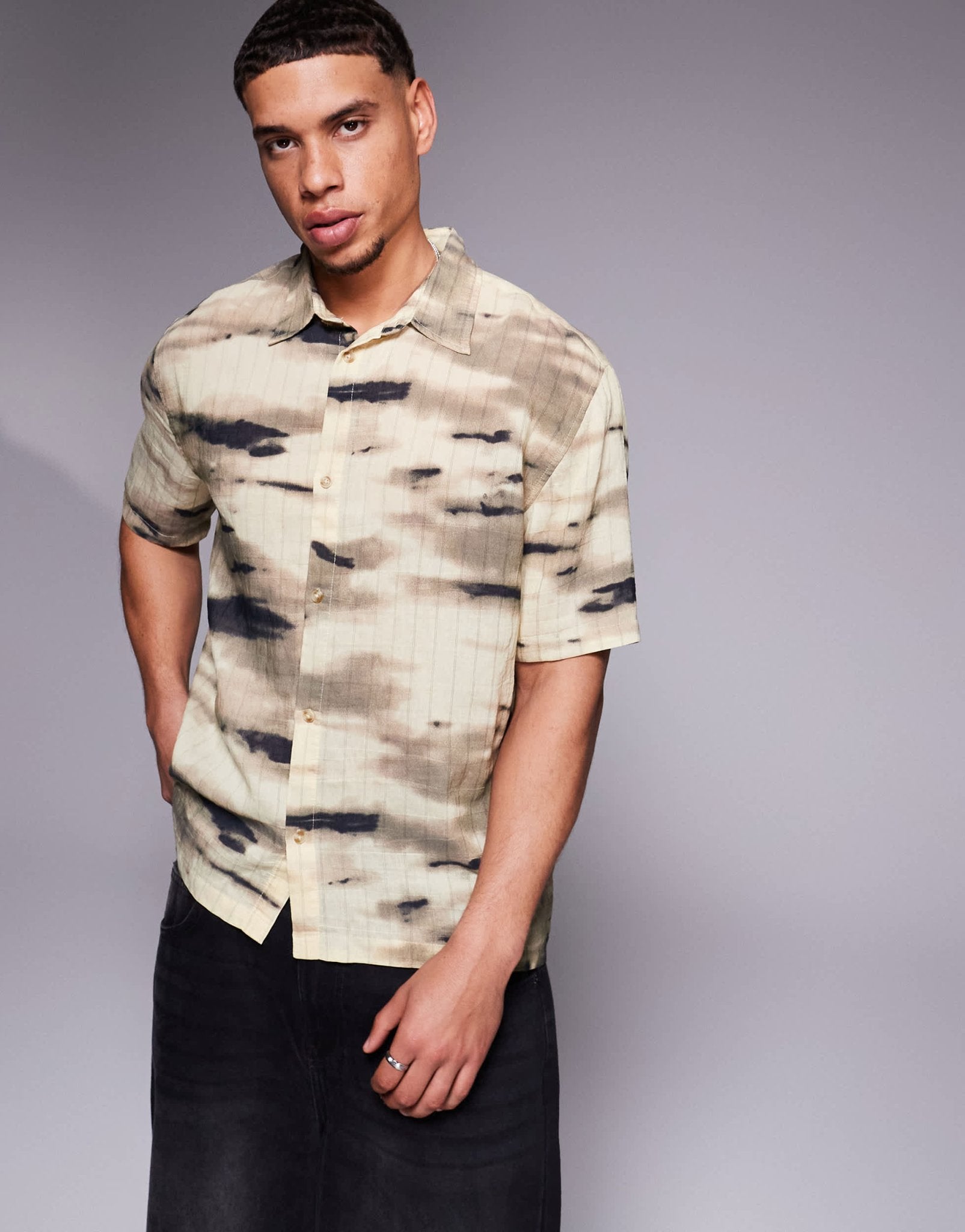 Bershka textured printed shirt in brown - ASOS Sample Sale