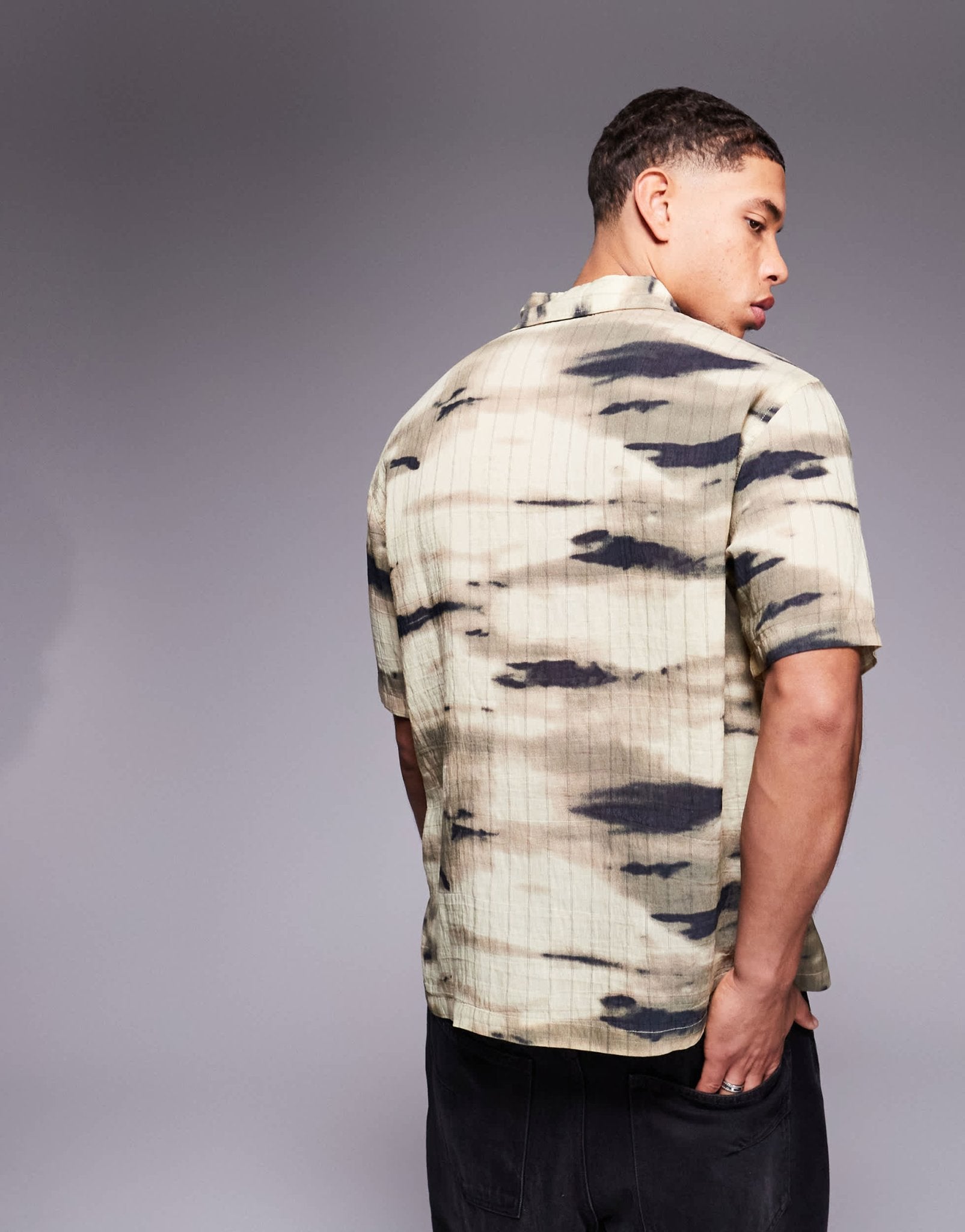 Bershka textured printed shirt in brown - ASOS Sample Sale