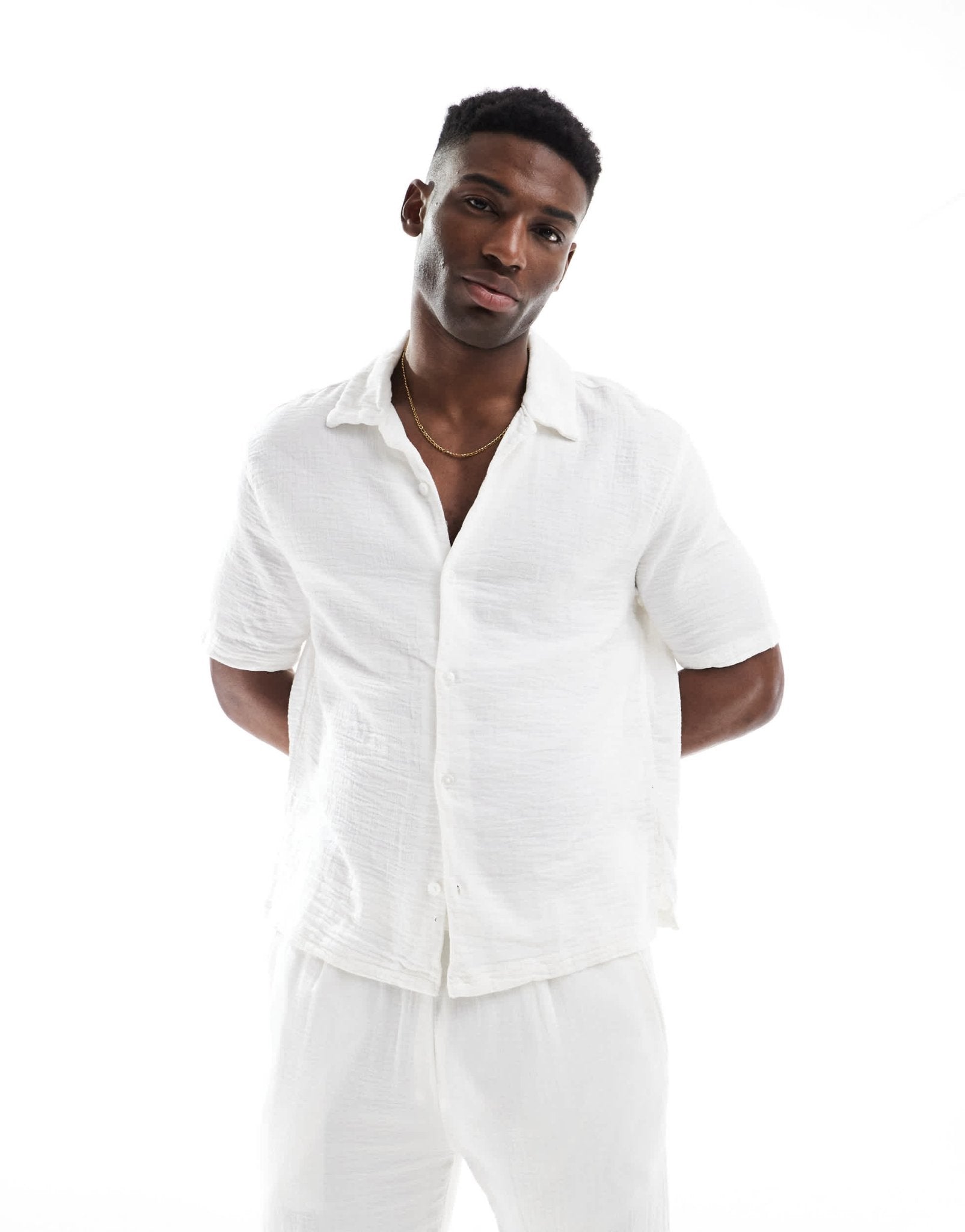 Bershka textured revere collar co - ord shirt in white - ASOS Sample Sale