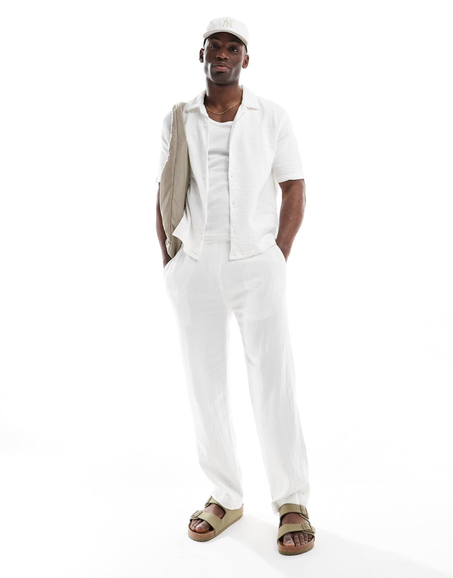 Bershka textured revere collar co - ord shirt in white - ASOS Sample Sale