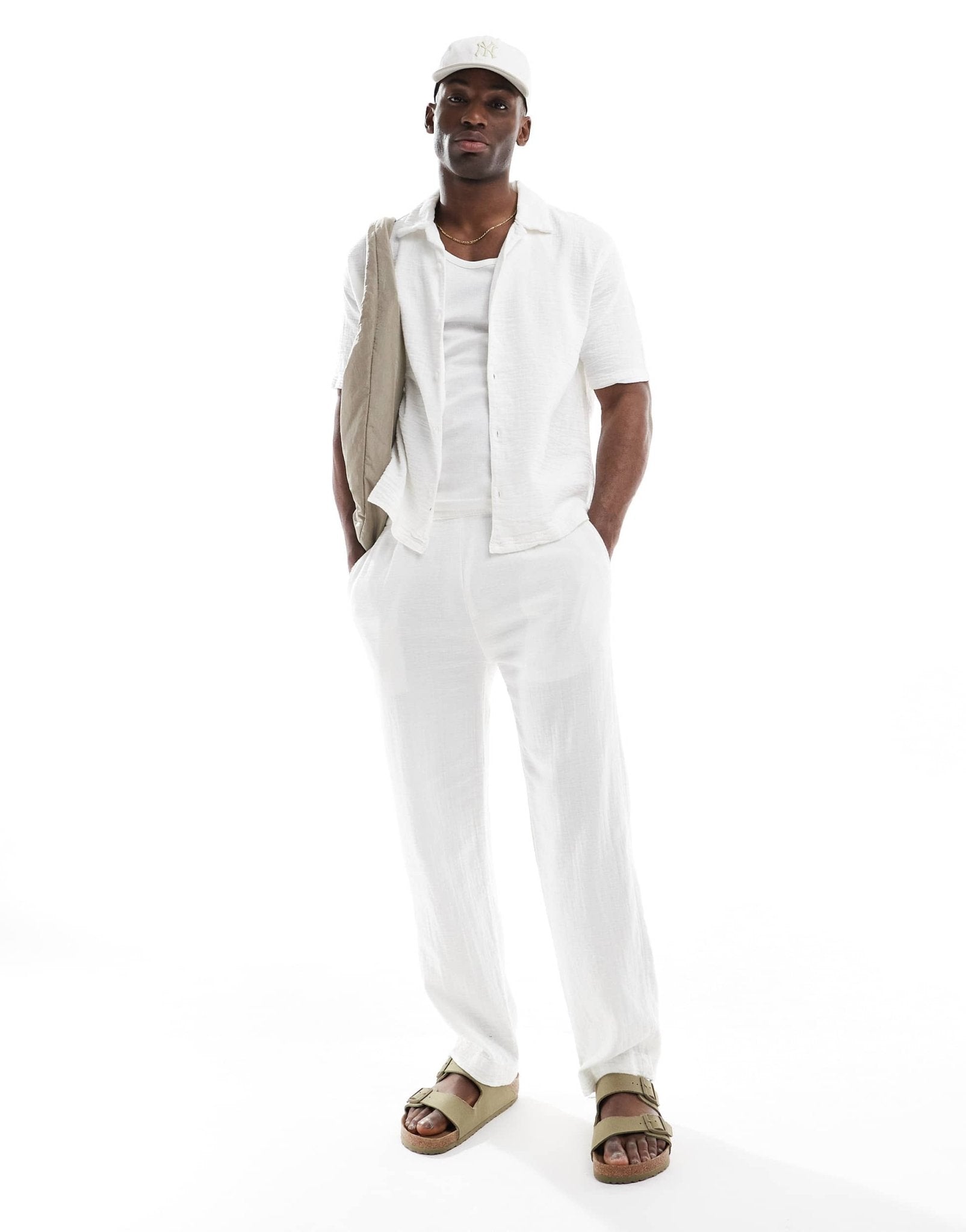 Bershka textured revere collar co - ord shirt in white - ASOS Sample Sale