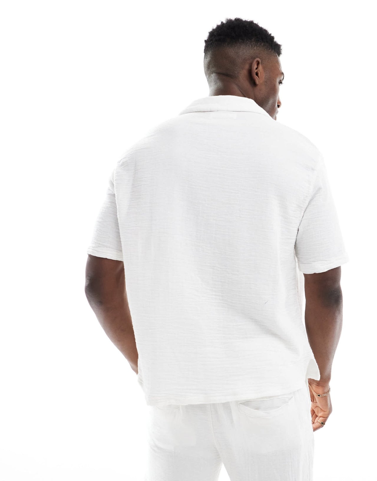 Bershka textured revere collar co - ord shirt in white - ASOS Sample Sale
