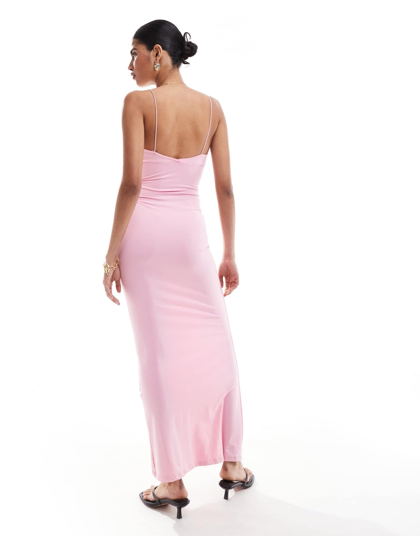 Bershka thin strap bow detail bodycon maxi dress in pink - ASOS Sample Sale