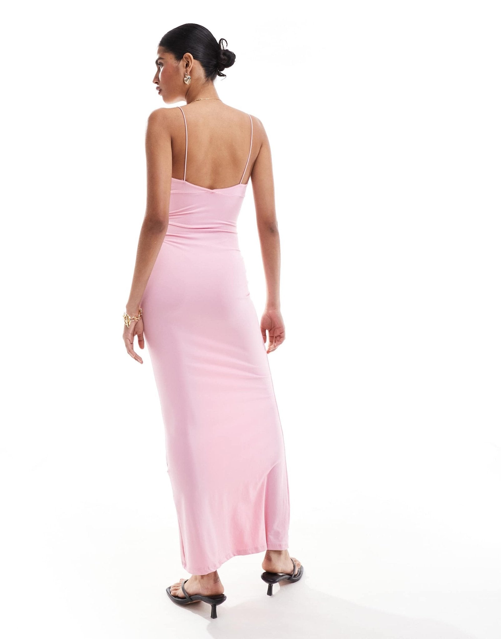 Bershka thin strap bow detail bodycon maxi dress in pink - ASOS Sample Sale