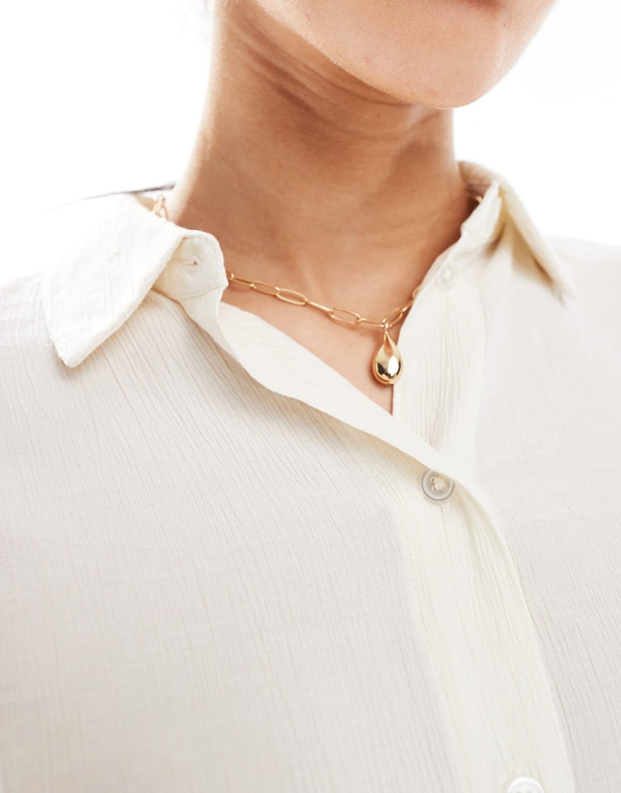 Bershka tie back crinkle oversized shirt in ecru - ASOS Sample Sale
