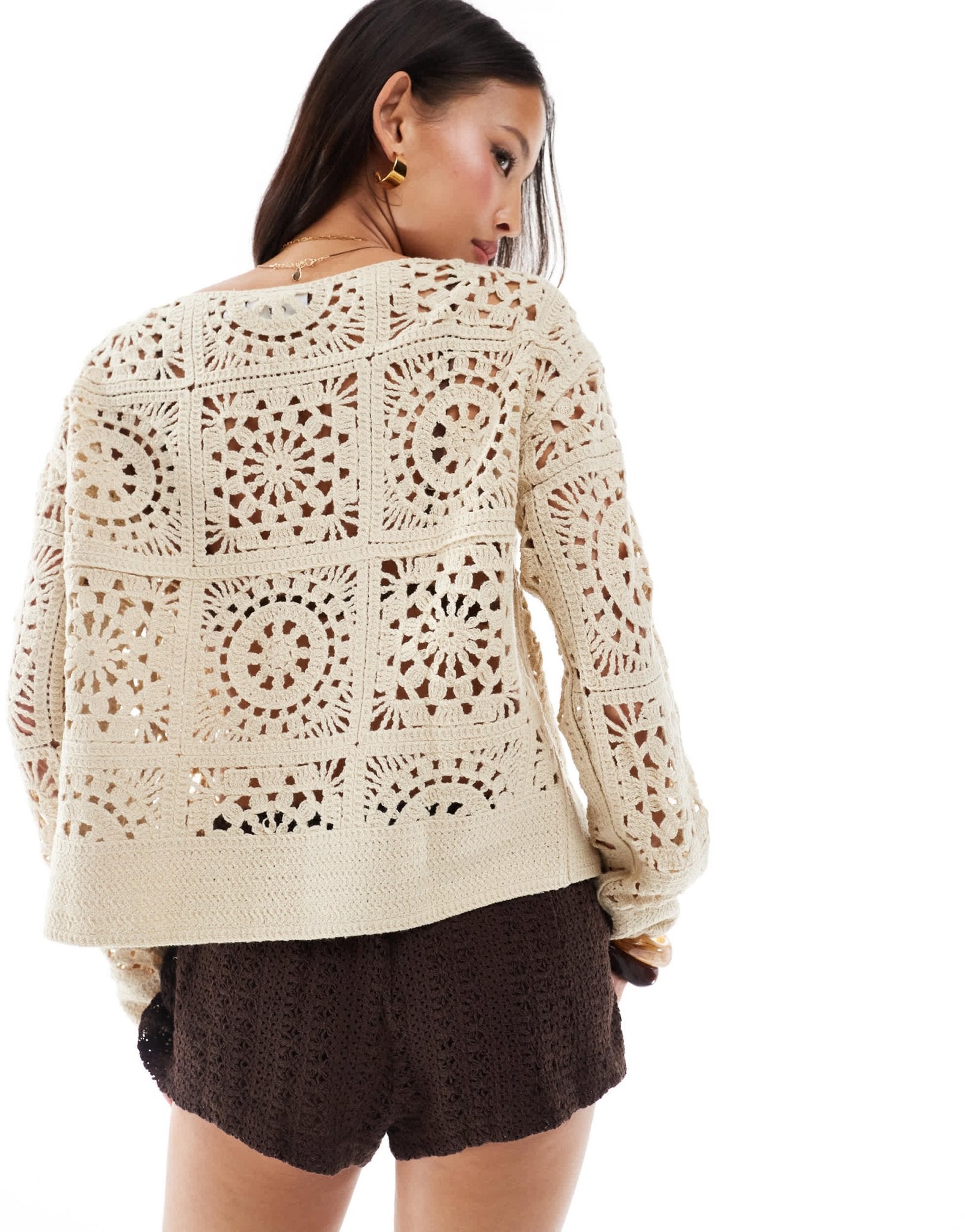 Bershka tie waist crochet shorts in brown - ASOS Sample Sale