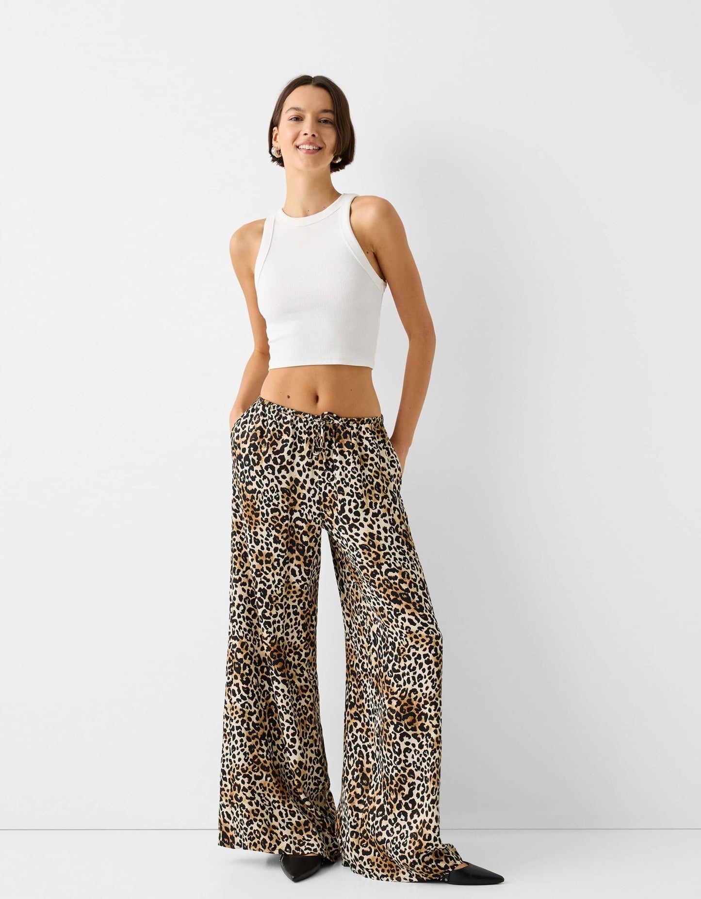 Bershka tie waist wide leg trousers in leopard print - ASOS Sample Sale