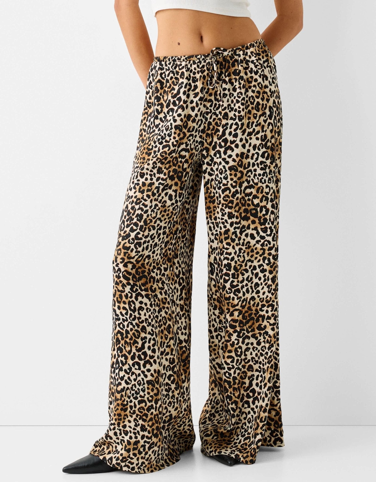 Bershka tie waist wide leg trousers in leopard print - ASOS Sample Sale