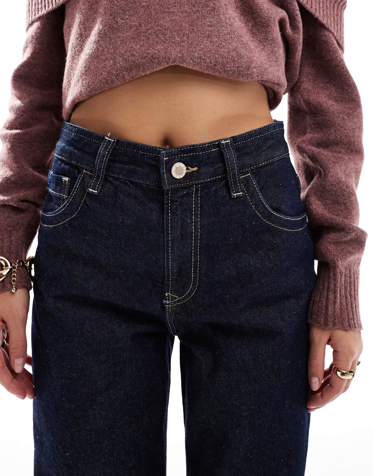 Bershka turn up wide leg jeans in dark wash - ASOS Sample Sale