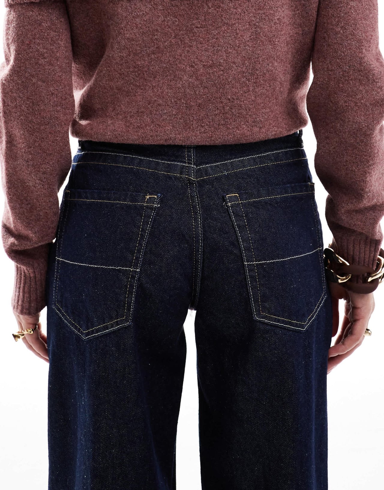 Bershka turn up wide leg jeans in dark wash - ASOS Sample Sale
