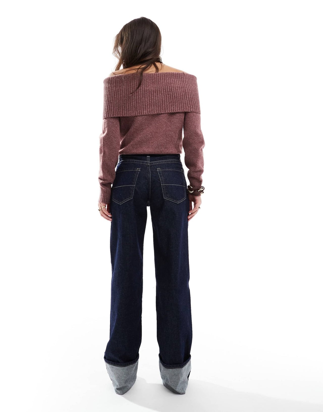 Bershka turn up wide leg jeans in dark wash - ASOS Sample Sale