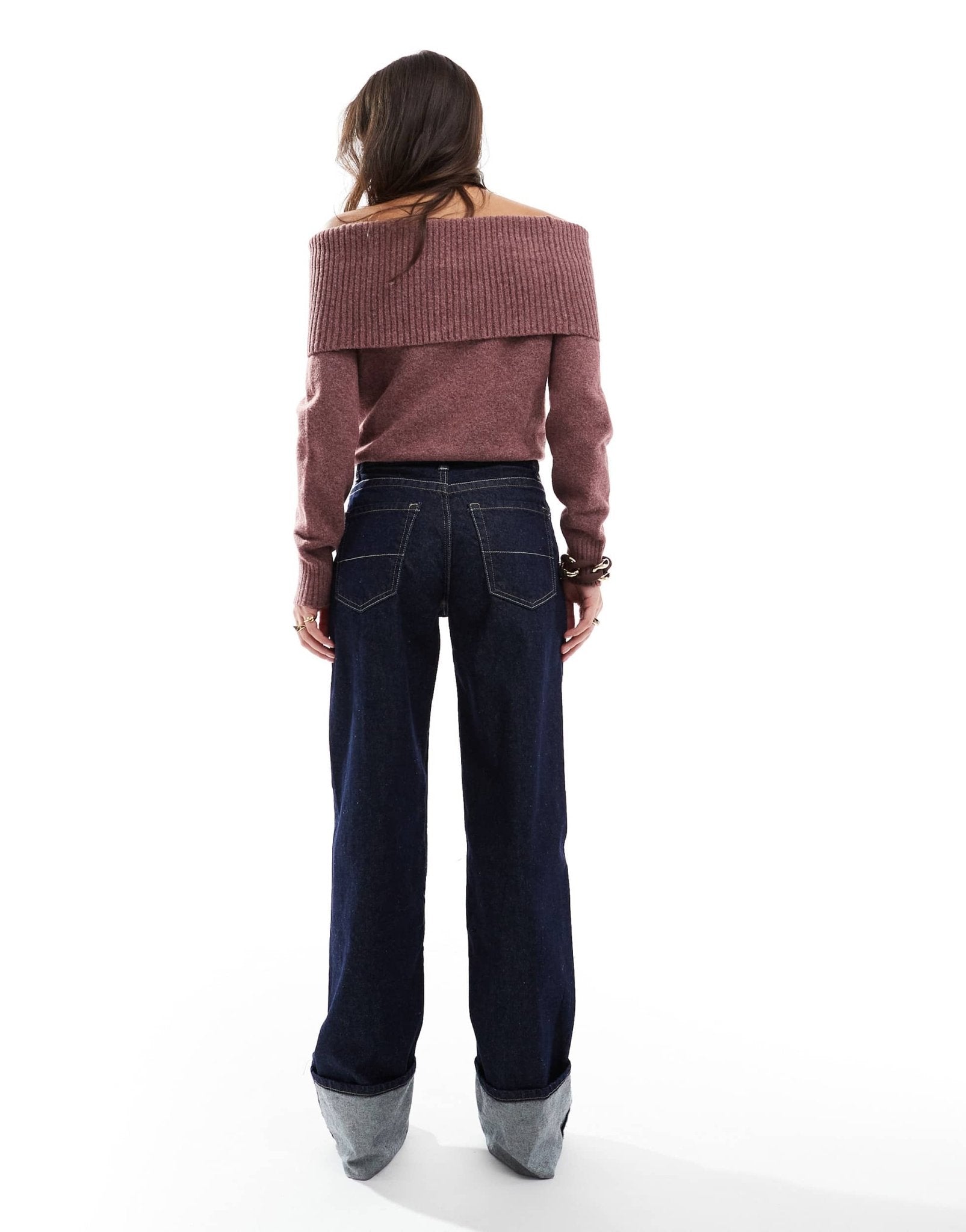 Bershka turn up wide leg jeans in dark wash - ASOS Sample Sale