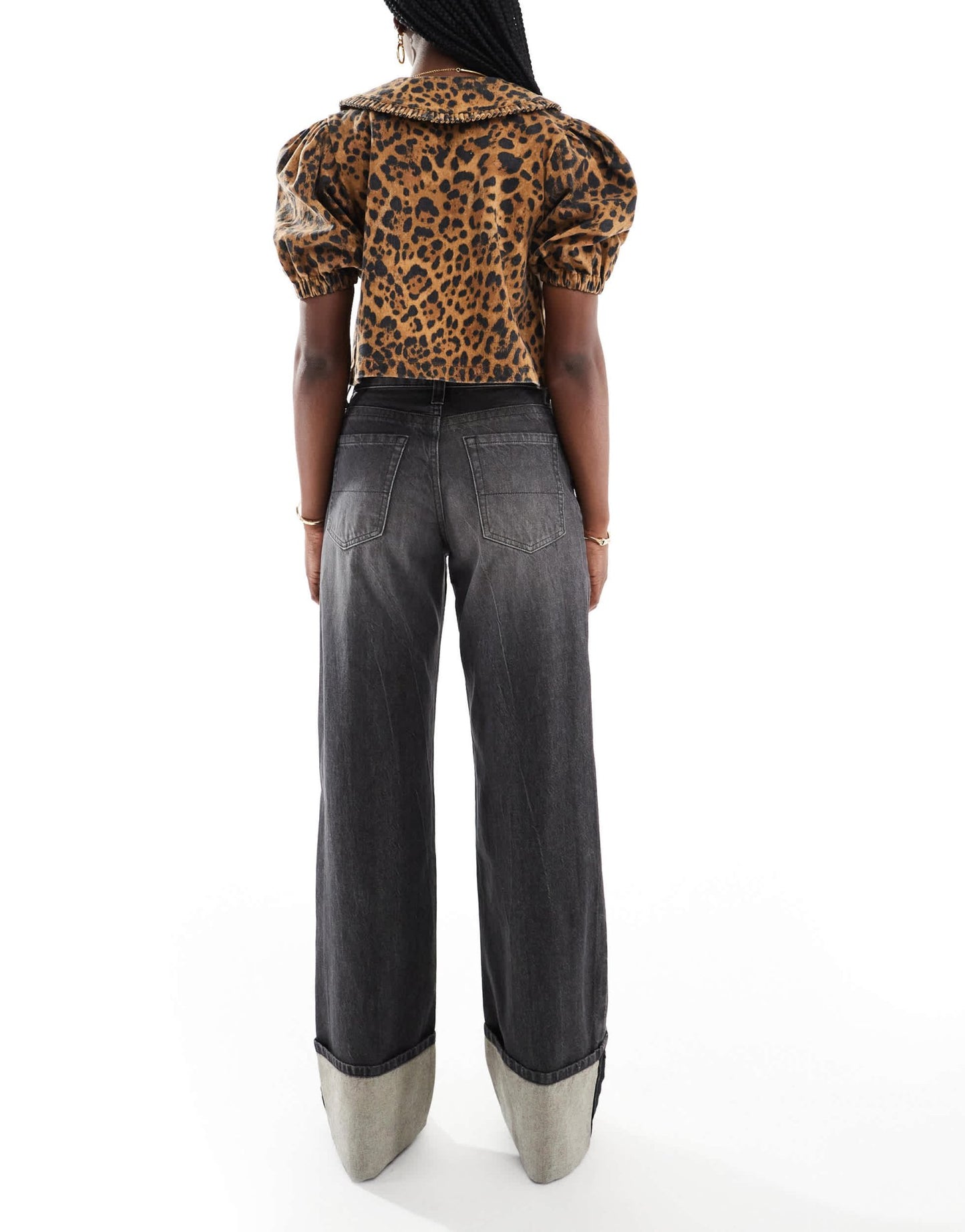 Bershka turn up wide leg jeans in dirty washed black - ASOS Sample Sale