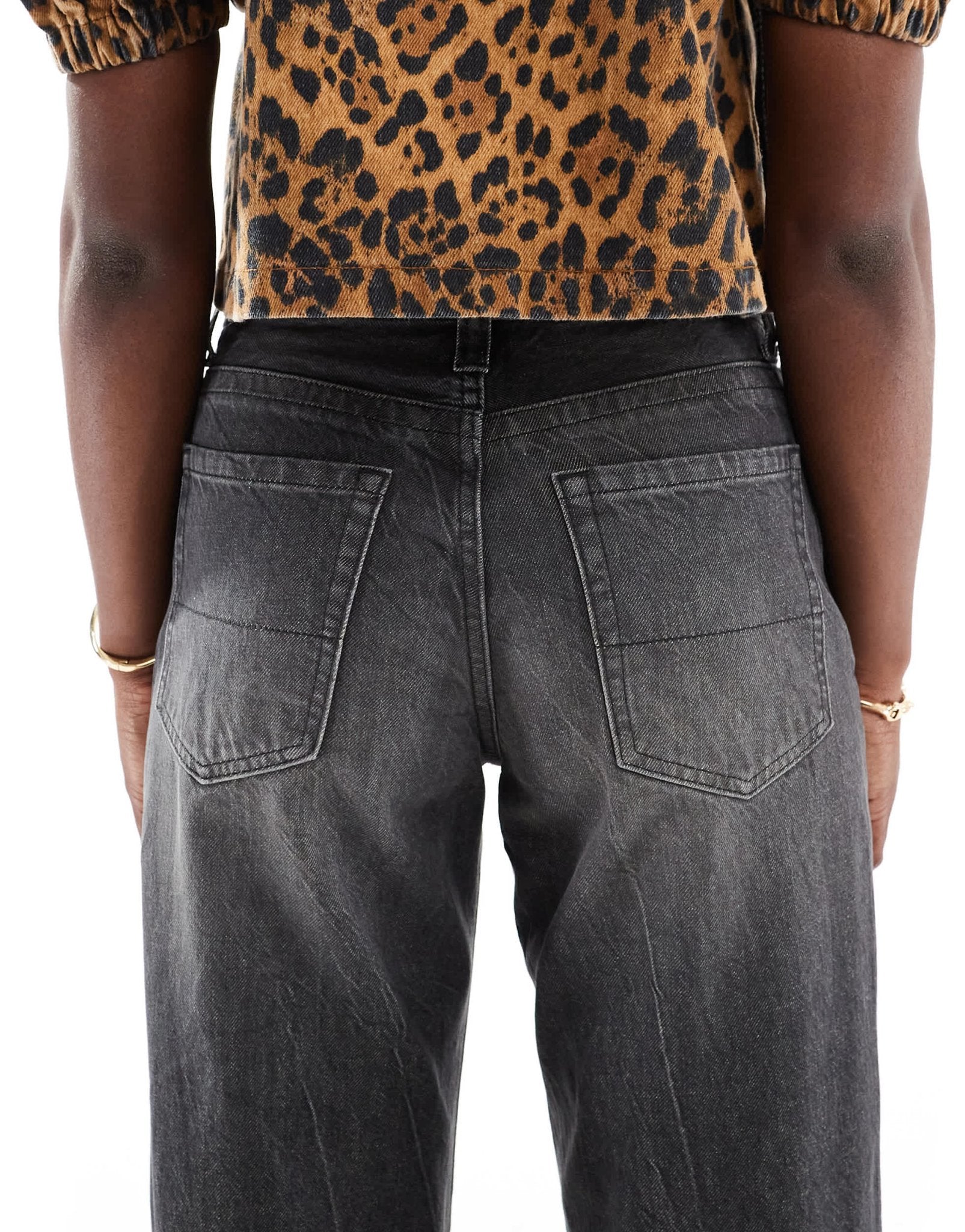 Bershka turn up wide leg jeans in dirty washed black - ASOS Sample Sale