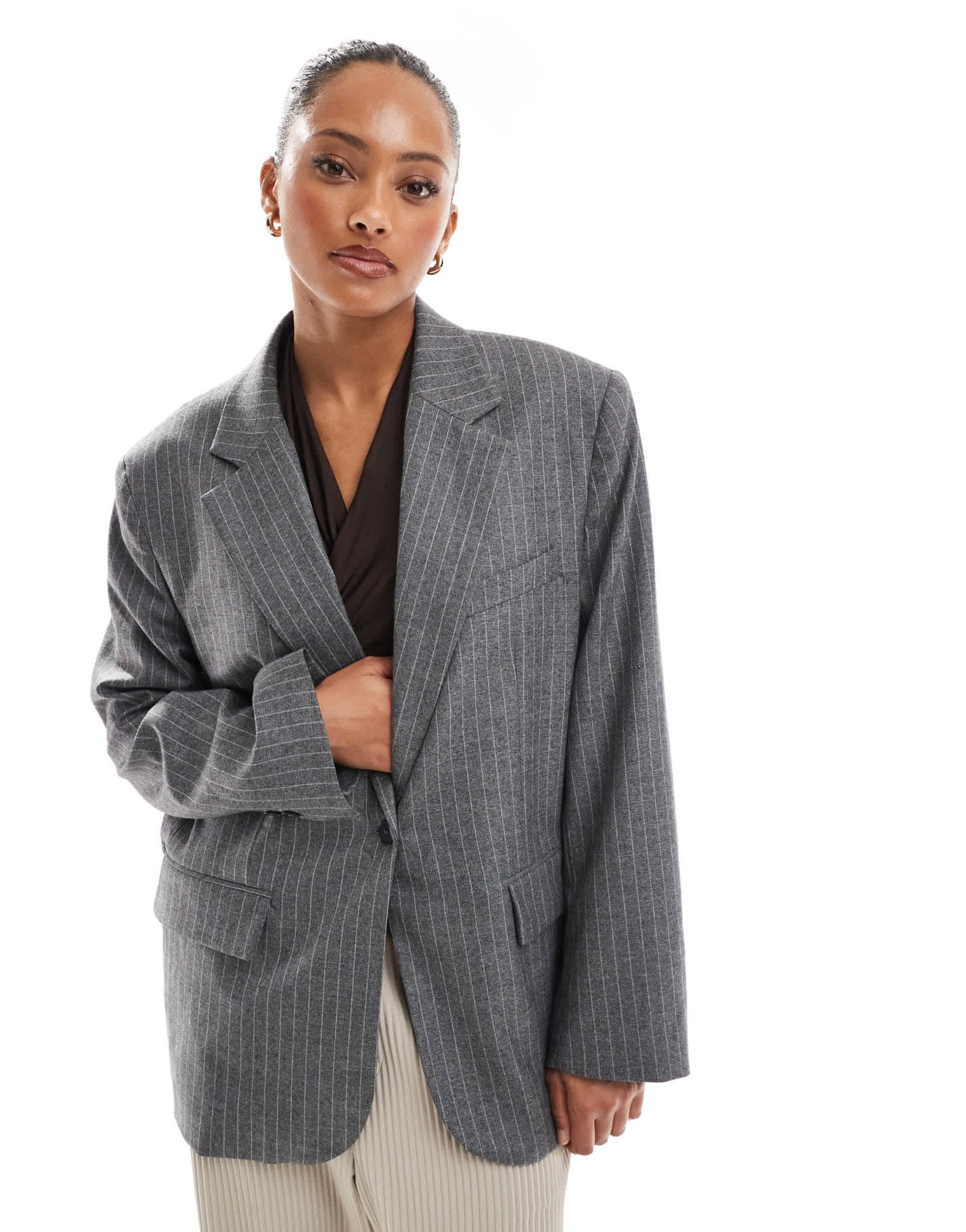 Bershka ultra oversized blazer in grey stripe - ASOS Sample Sale