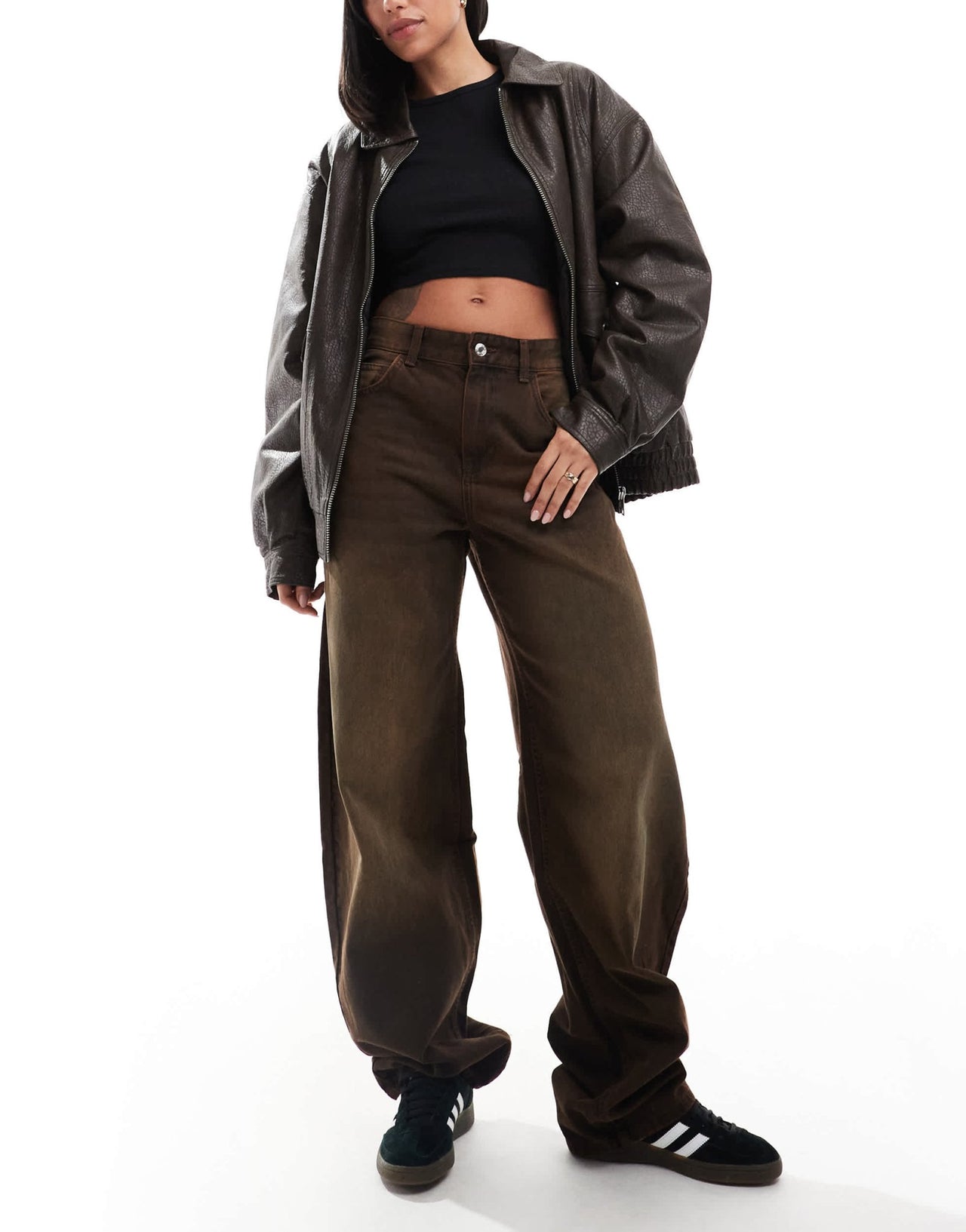 Bershka ultra wide leg jeans in brown - ASOS Sample Sale