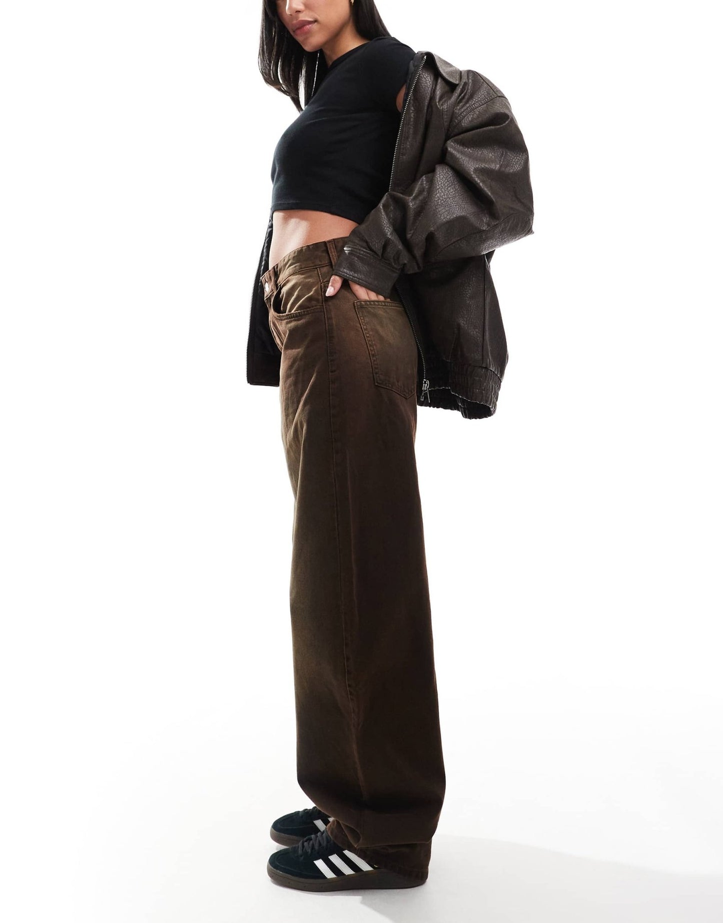 Bershka ultra wide leg jeans in brown - ASOS Sample Sale