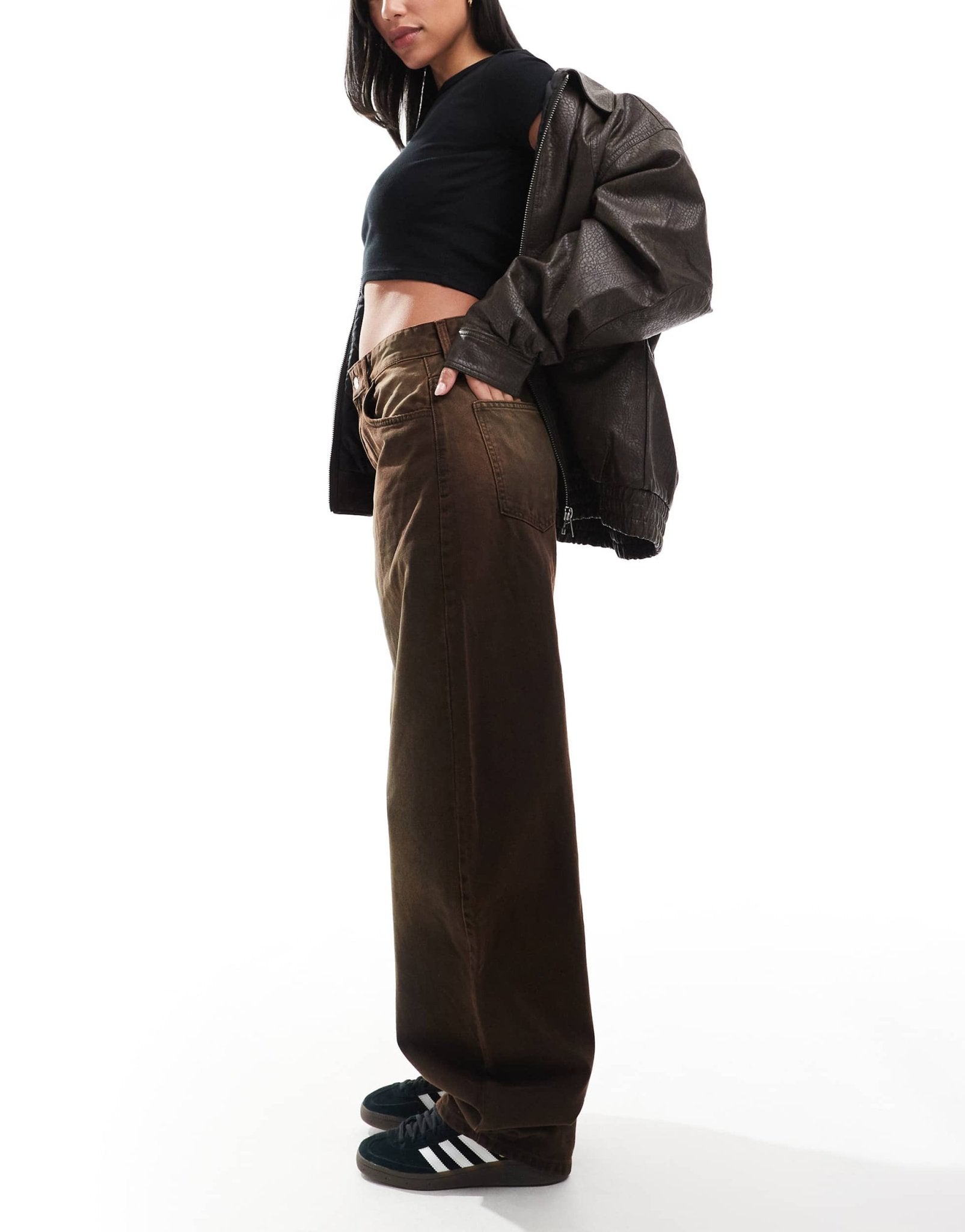 Bershka ultra wide leg jeans in brown - ASOS Sample Sale