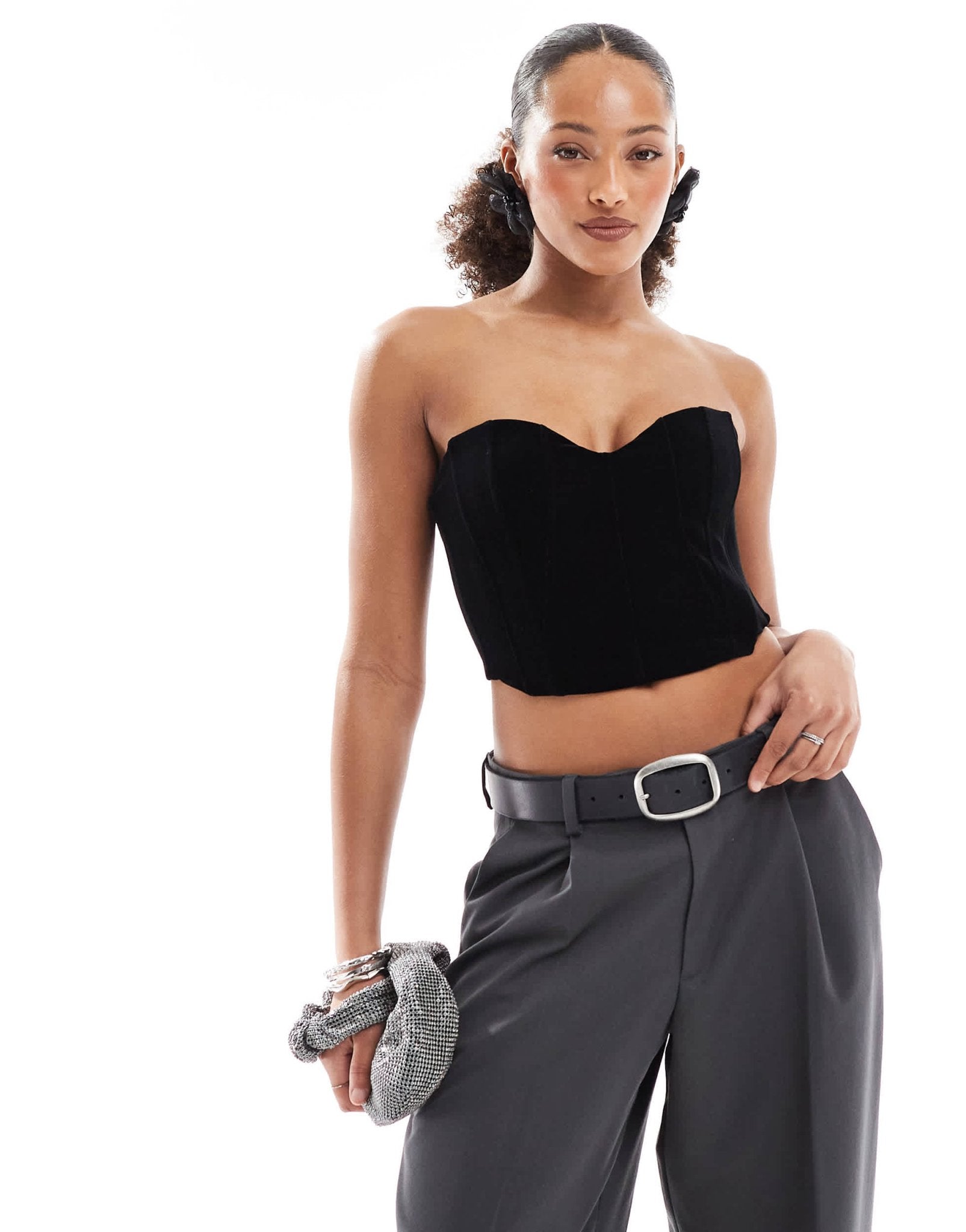 Bershka velvet corset top in black - ASOS Sample Sale