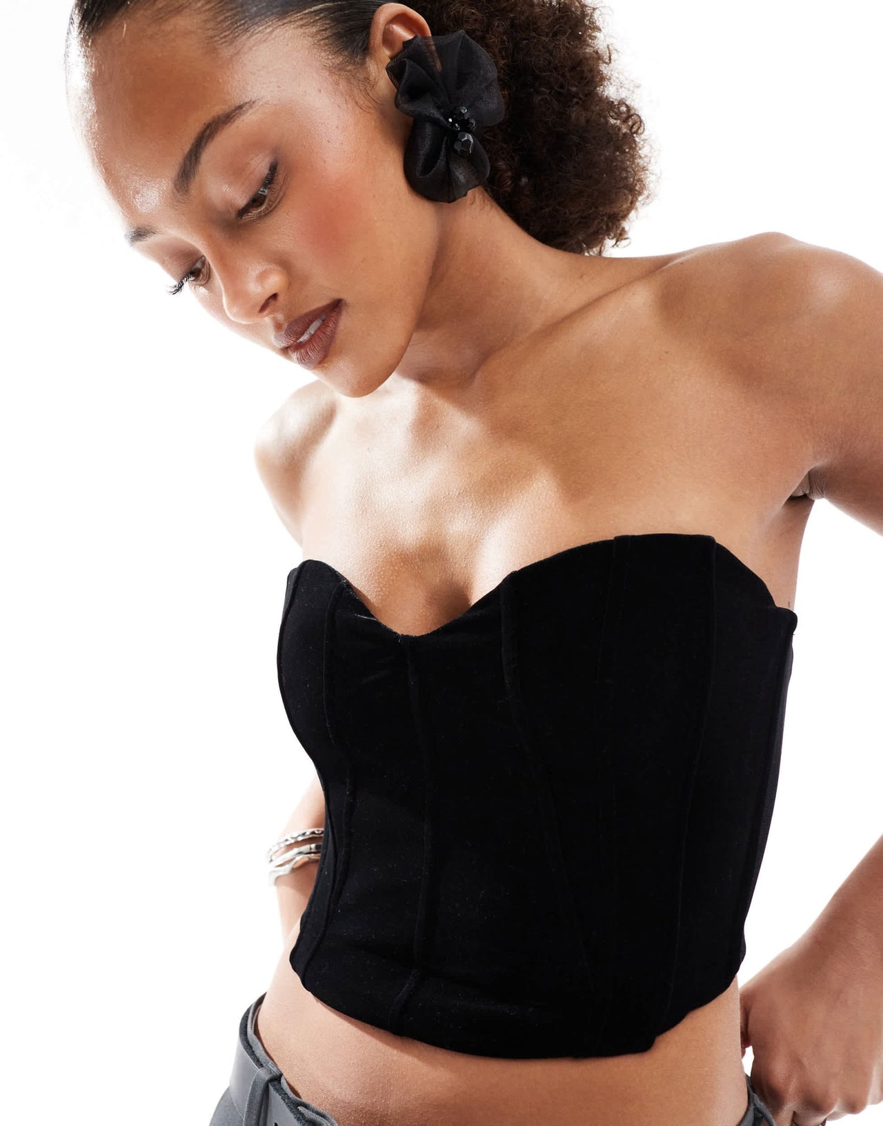 Bershka velvet corset top in black - ASOS Sample Sale
