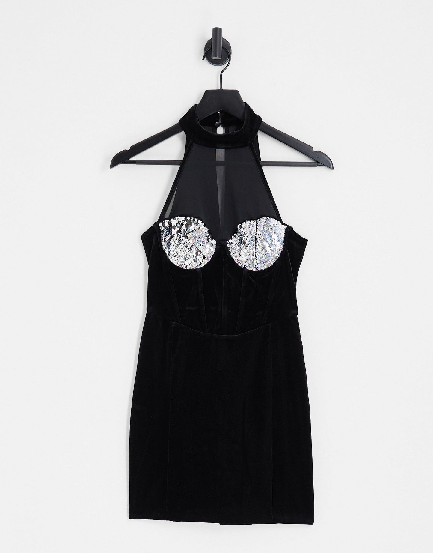 Bershka velvet mini dress with sequin trims in black - ASOS Sample Sale