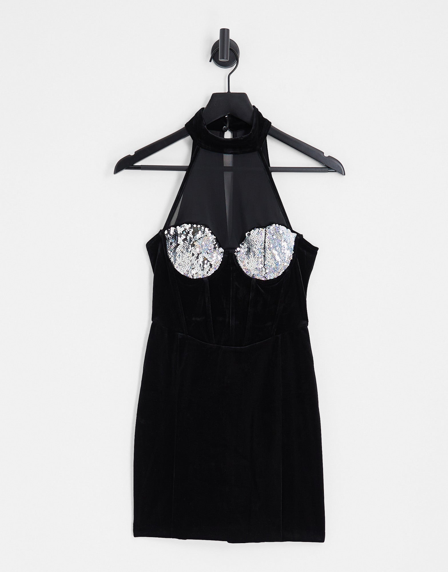 Bershka velvet mini dress with sequin trims in black - ASOS Sample Sale