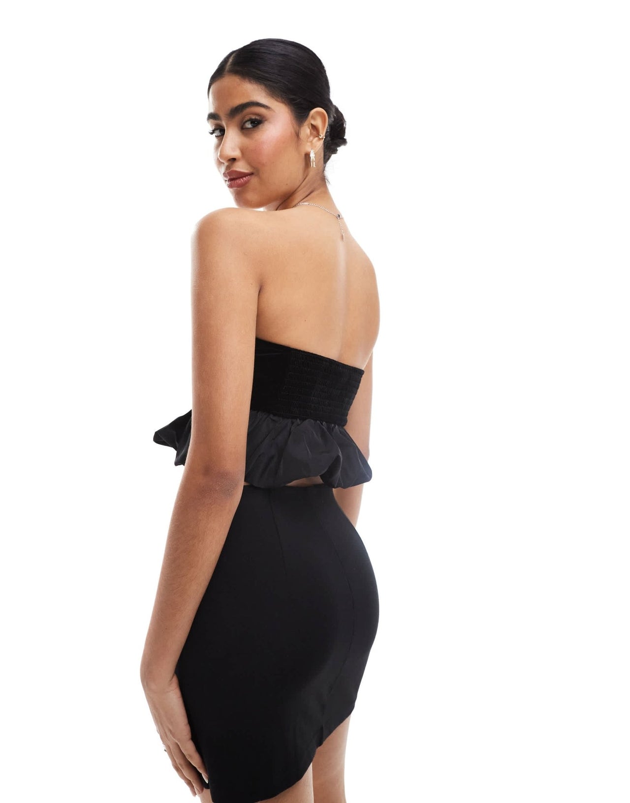 Bershka velvet puffball top in black - ASOS Sample Sale