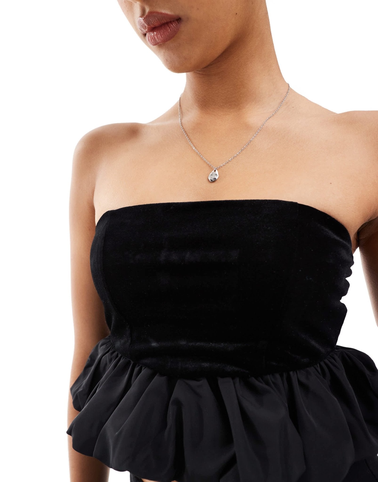 Bershka velvet puffball top in black - ASOS Sample Sale