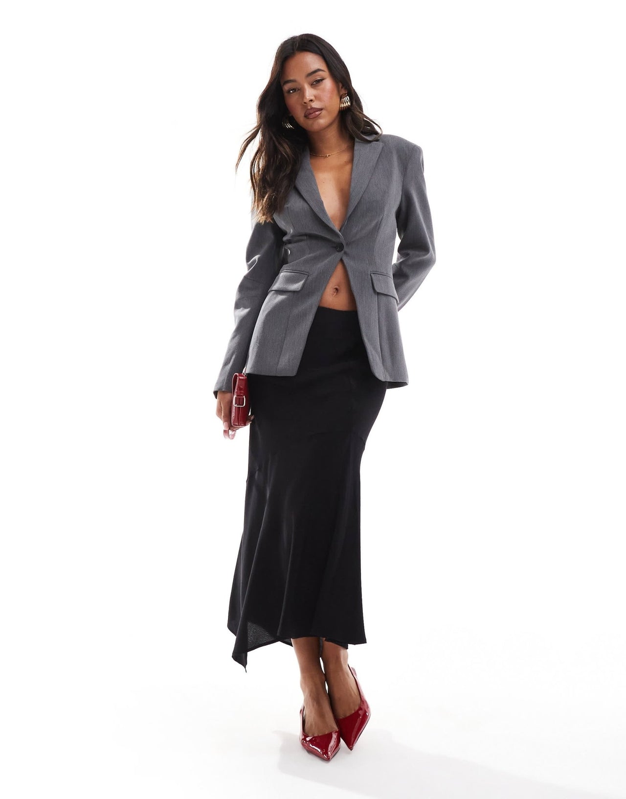 Bershka waist cinched blazer in grey - ASOS Sample Sale