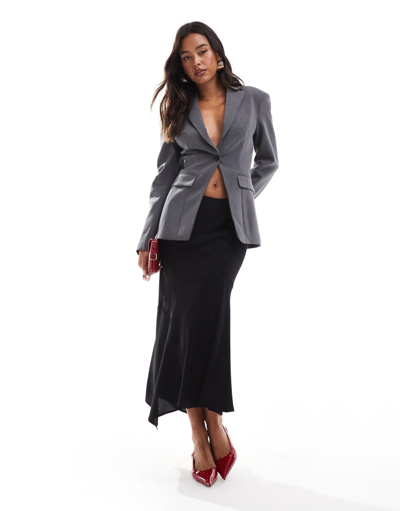 Bershka waist cinched blazer in grey - ASOS Sample Sale