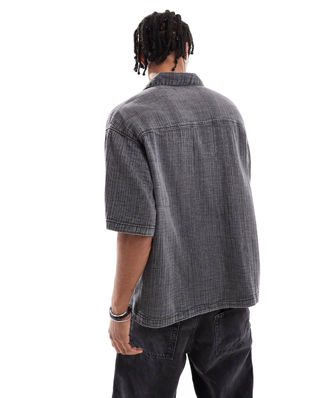 Bershka washed textured shirt in black - ASOS Sample Sale