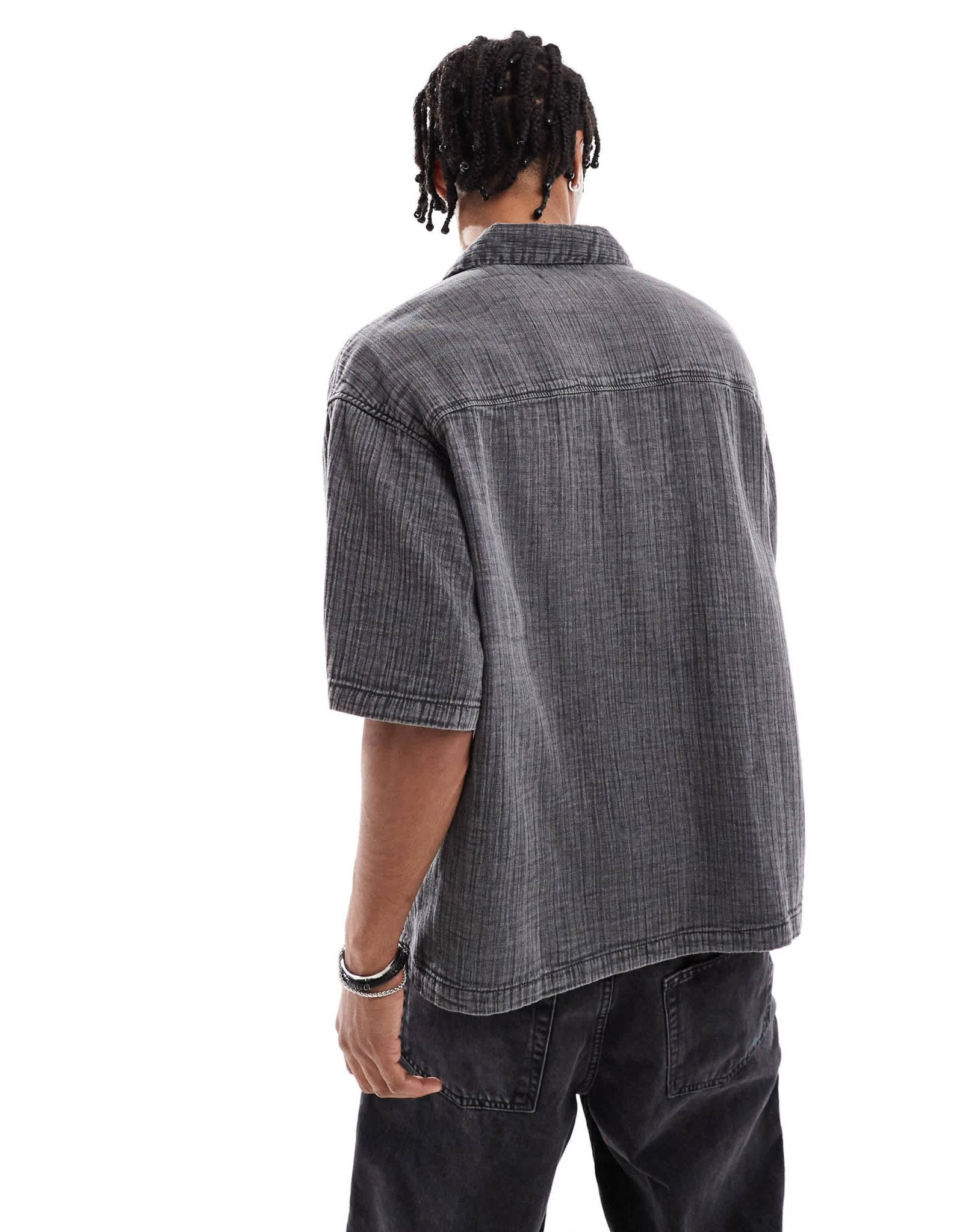 Bershka washed textured shirt in black - ASOS Sample Sale