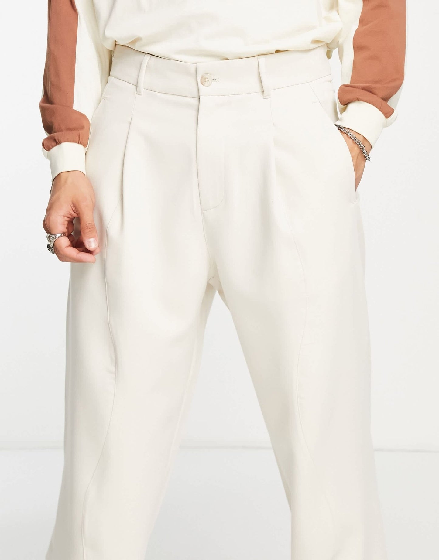 Bershka wide fit tailored trousers in beige - ASOS Sample Sale