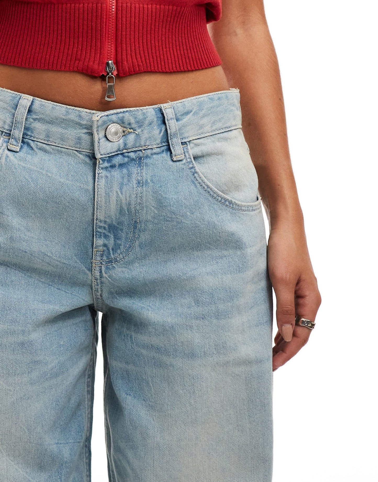 Bershka wide leg baggy jeans in dirty mid blue wash - ASOS Sample Sale