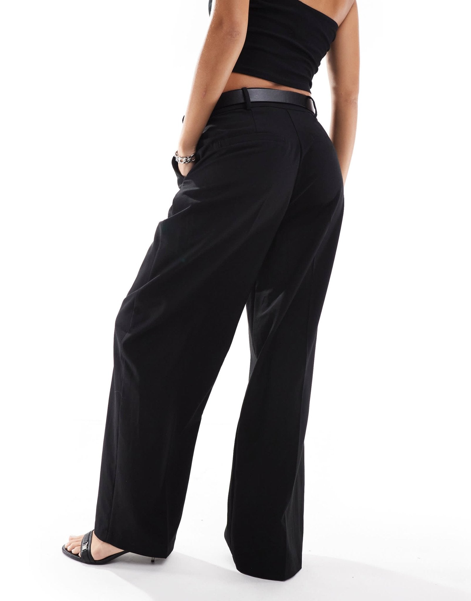 Bershka wide leg belted tailored trousers co - ord in black - ASOS Sample Sale