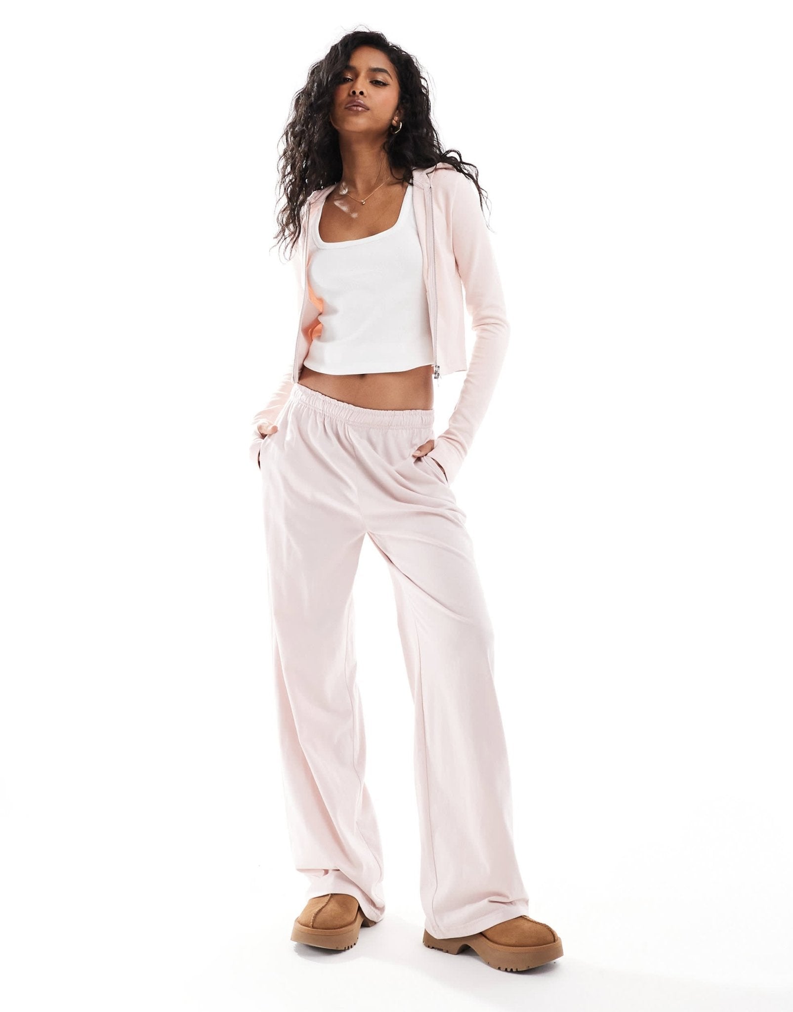 Bershka wide leg joggers co-ord in baby pink - ASOS Sample Sale